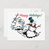 雪だるまチェイス 幸せなホリデー ポストカード (正面/裏面)