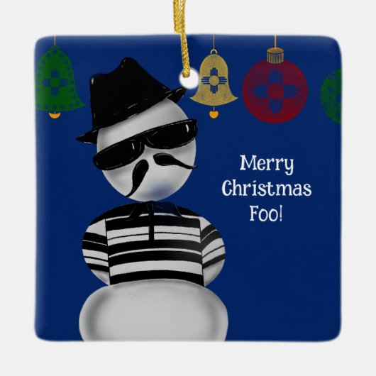 雪だるまチョロニューメキシコクリスマスオーナメントツィア セラミックオーナメント (正面)