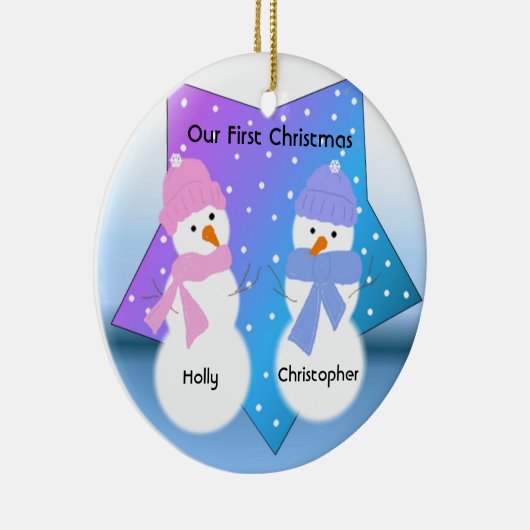 雪だるまツイン初めてのクリスマス セラミックオーナメント (右)