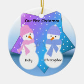 雪だるまツイン初めてのクリスマス セラミックオーナメント (正面)