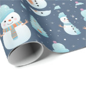 雪だるまツリーズスノーフレークモダンクリスマス ラッピングペーパー (ロールコーナー)