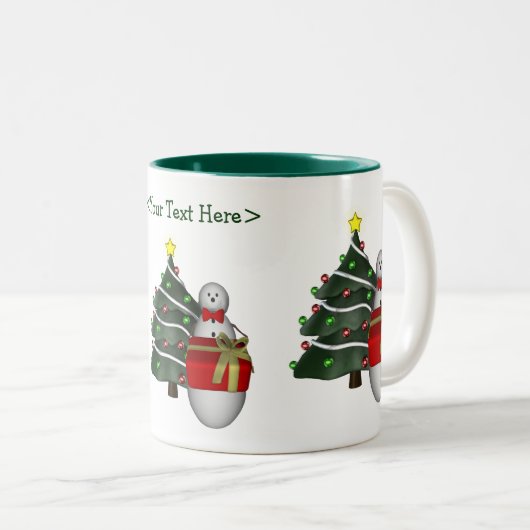 雪だるまツリーパーソナライズされたクリスマスホリデーマグ ツートーンマグカップ (正面右)