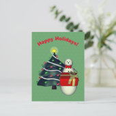 雪だるまツリープレゼントクリスマスホリデーポストカード シーズンポストカード (スタンド正面)
