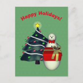雪だるまツリープレゼントクリスマスホリデーポストカード シーズンポストカード (正面)