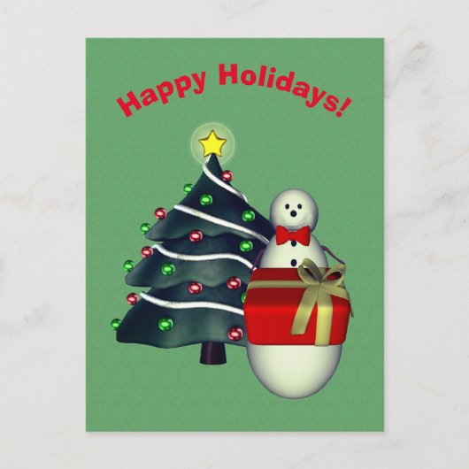 雪だるまツリープレゼントクリスマスホリデーポストカード シーズンポストカード (正面)