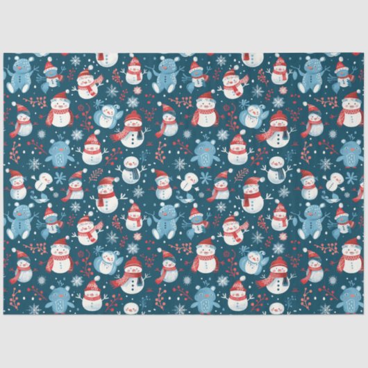 雪だるまテディベアーズスノーフレークスグリーンクリスマス 薄葉紙 (正面)