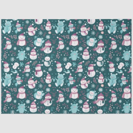 雪だるまテディベアーズスノーフレークスグリーンクリスマス 薄葉紙 (正面)