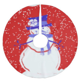 雪だるまデザイナークリスマスツリースカート – 休日 ブラッシュドポリエステルツリースカート