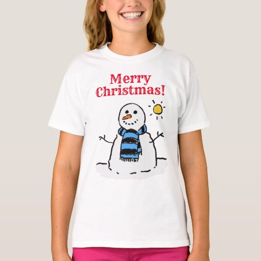 雪だるまデザインと個人的なグリーティングクリスマス Tシャツ (正面)