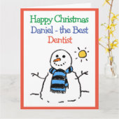 雪だるまデザインハッピークリスマスへ歯科医 カード (黄色い花)