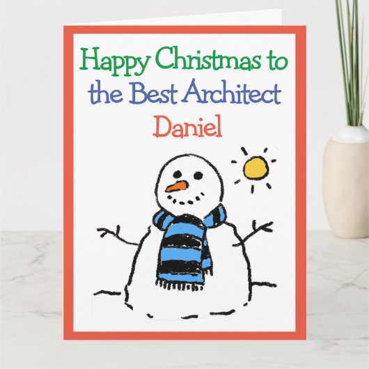 雪だるまデザイン建築家へのハッピークリスマス カード (正面)