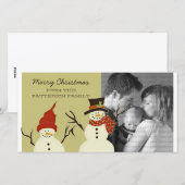 雪だるまデュオホリデーフォトカードセージ シーズンカード (正面/裏面)