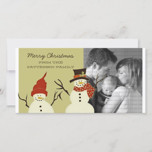 雪だるまデュオホリデーフォトカードセージ シーズンカード (正面)