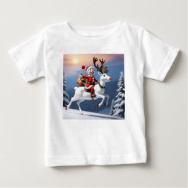 雪だるまトナカイかわいいクリスマスデザイン ベビーTシャツ