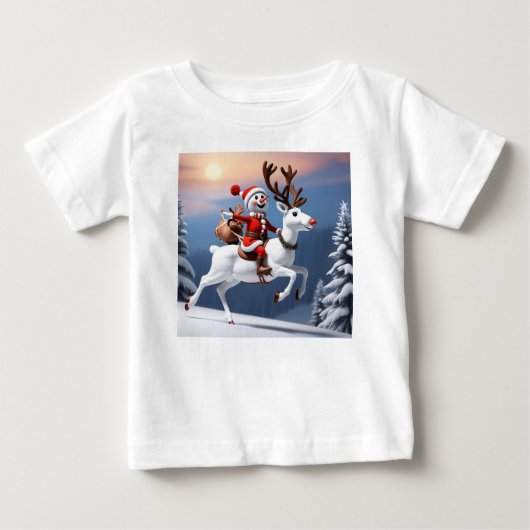 雪だるまトナカイかわいいクリスマスデザイン ベビーTシャツ (正面)