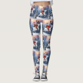 雪だるまトナカイかわいいクリスマスデザイン レギンス (正面)