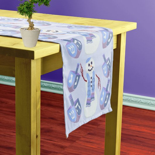 雪だるまドレディデルオプションあなたの名前ブルーハヌカー ショートテーブルランナー