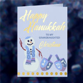 雪だるまドレディデルスブルー子供名ハヌカー金ゴールド 箔グリーティングカード