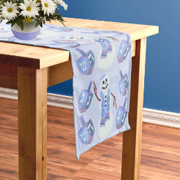 雪だるまドレディデルスユダヤ教ホリデーブルーハヌカー ミディアムテーブルランナー