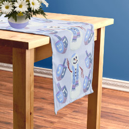 雪だるまドレディデルスユダヤ教ホリデーブルーハヌカー ミディアムテーブルランナー