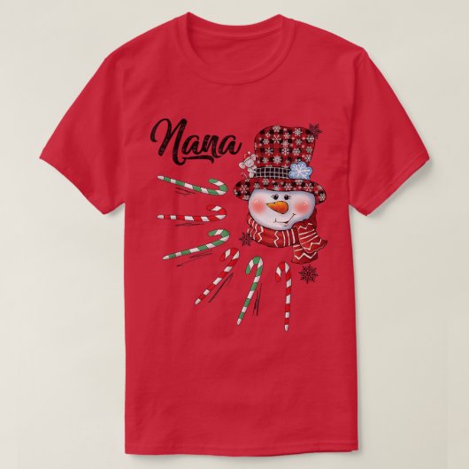雪だるまナナキャンディーケーンレッドプレイドクリスマスギフト Tシャツ (デザイン正面)
