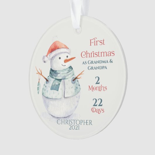 雪だるまニュー祖父母初めてのクリスマス オーナメント (正面)