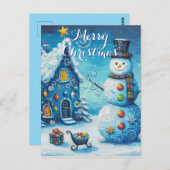雪だるまハウスプレゼントパーソナライズされたクリスマス ポストカード (正面/裏面)
