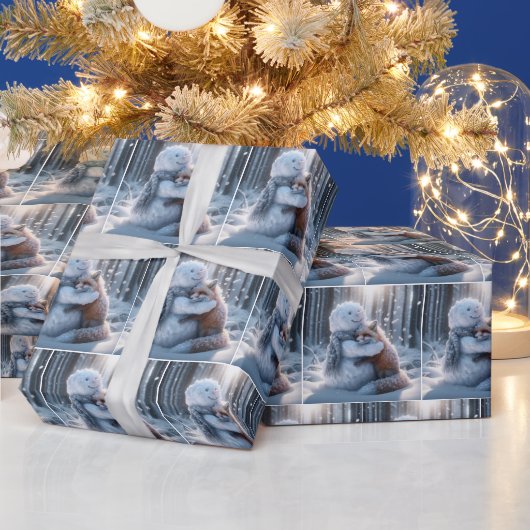 雪だるまハグキツネ ラッピングペーパー (クリスマス)