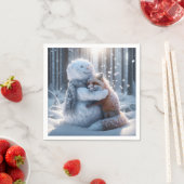 雪だるまハグAキツネ スタンダードカクテルナプキン (インサイチュ)