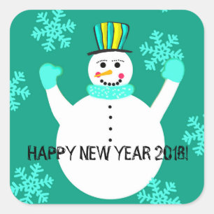 雪だるまハッピーニューイヤースクエアステッカー スクエアシール