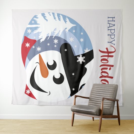 雪だるまハッピーホリデイズクリスマスグリーティングタペストリー タペストリー (インサイチュ(横))