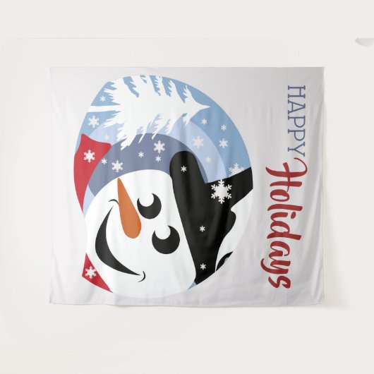 雪だるまハッピーホリデイズクリスマスグリーティングタペストリー タペストリー (正面(横))