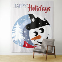 雪だるまハッピーホリデイズクリスマスグリーティングタペストリー
