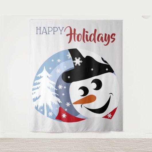 雪だるまハッピーホリデイズクリスマスグリーティングタペストリー タペストリー (正面)