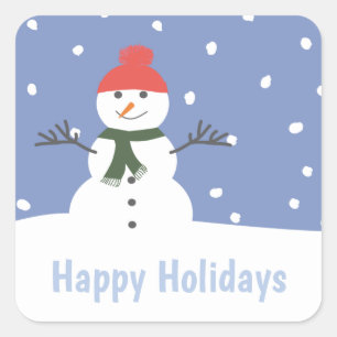 雪だるまハッピーホリデーズクリスマス スクエアシール