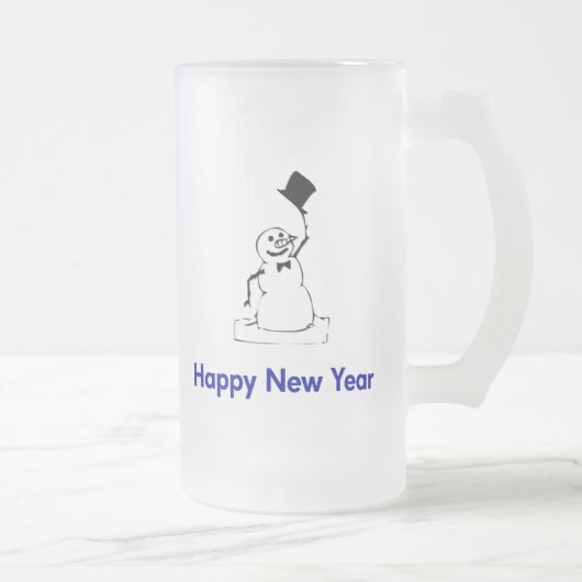 雪だるまハッピー新年 フロストグラスビールジョッキ (右)