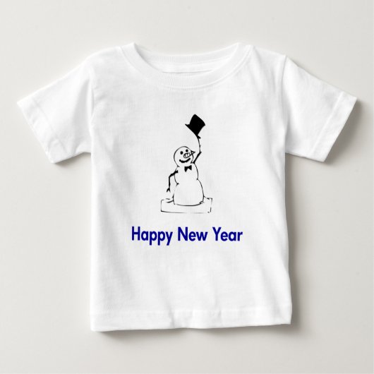 雪だるまハッピー新年 ベビーTシャツ (正面)