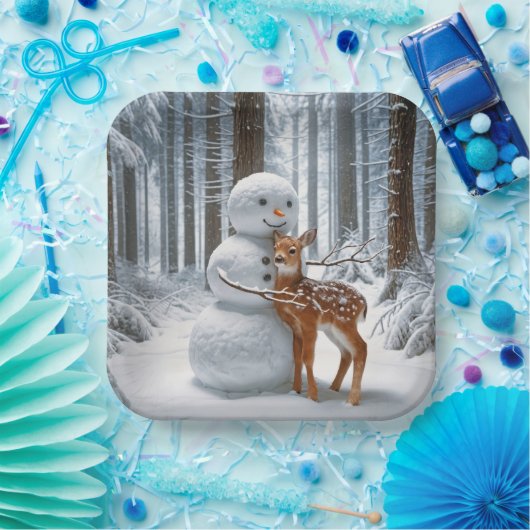 雪だるまハングアファウン ペーパープレート (パーティー)