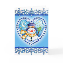 雪だるまハート – グリーティングカード