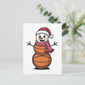 雪だるまバスケットボールクリスマススポーツ愛好家 シーズンポストカード (スタンド正面)