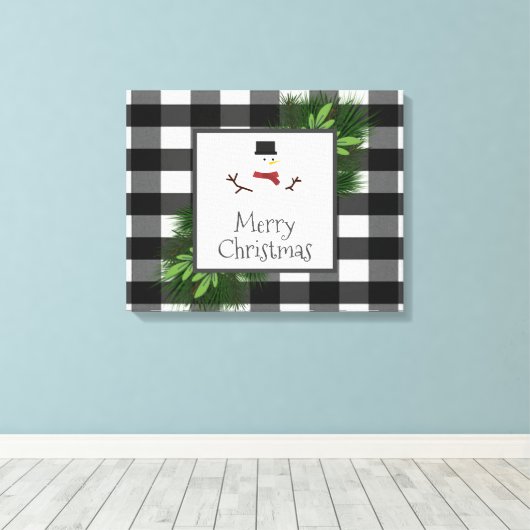 雪だるまバッファロープレイドキャンバスプリント キャンバスプリント (インサイチュ (ウッドフロア))