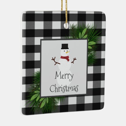 雪だるまバッファロープレイドセラミックオーナメント セラミックオーナメント (右)