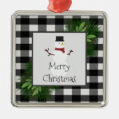 雪だるまバッファロープレイドセラミックオーナメント メタルオーナメント (正面)