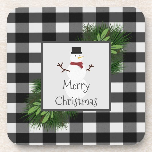 雪だるまバッファロープレイドプラスチックコースター コースター (正面)