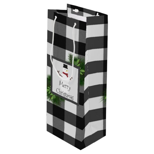 雪だるまバッファロープレイドワイン抱き枕 ワインギフトバッグ (正面アングル)