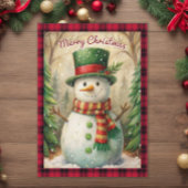 雪だるまバッファロープレイドヴィンテージメリークリスマス シーズンカード