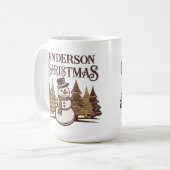 雪だるまパインツリーズファミリー名クリスマス コーヒーマグカップ (正面左)