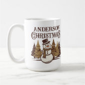 雪だるまパインツリーズファミリー名クリスマス コーヒーマグカップ (左)