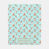 雪だるまパターン | 男の赤ちゃん初めてのクリスマス名 フリースブランケット (正面)