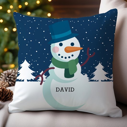 雪だるまパパパーソナライズされた名クリスマスホリデイ クッション